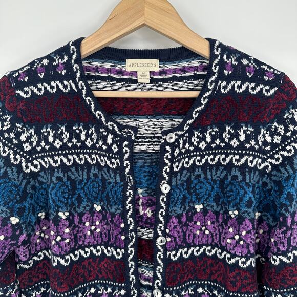 Appleseed’s Fair Isle Button-Up Cardigan Sweater Knit Winter Nordic Long Sleeve - Picture 1 of 10